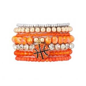 NEW MYS WHOLESALE basketball beaded bracelet six piece set stack in orange